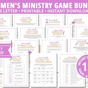 Women&#39;s Ministry Game Bundle, Bible Games, Find the Guest Bingo, Women&#39;s Retreat Activities, Women&#39;s Fellowship Activities, Bible Match Game