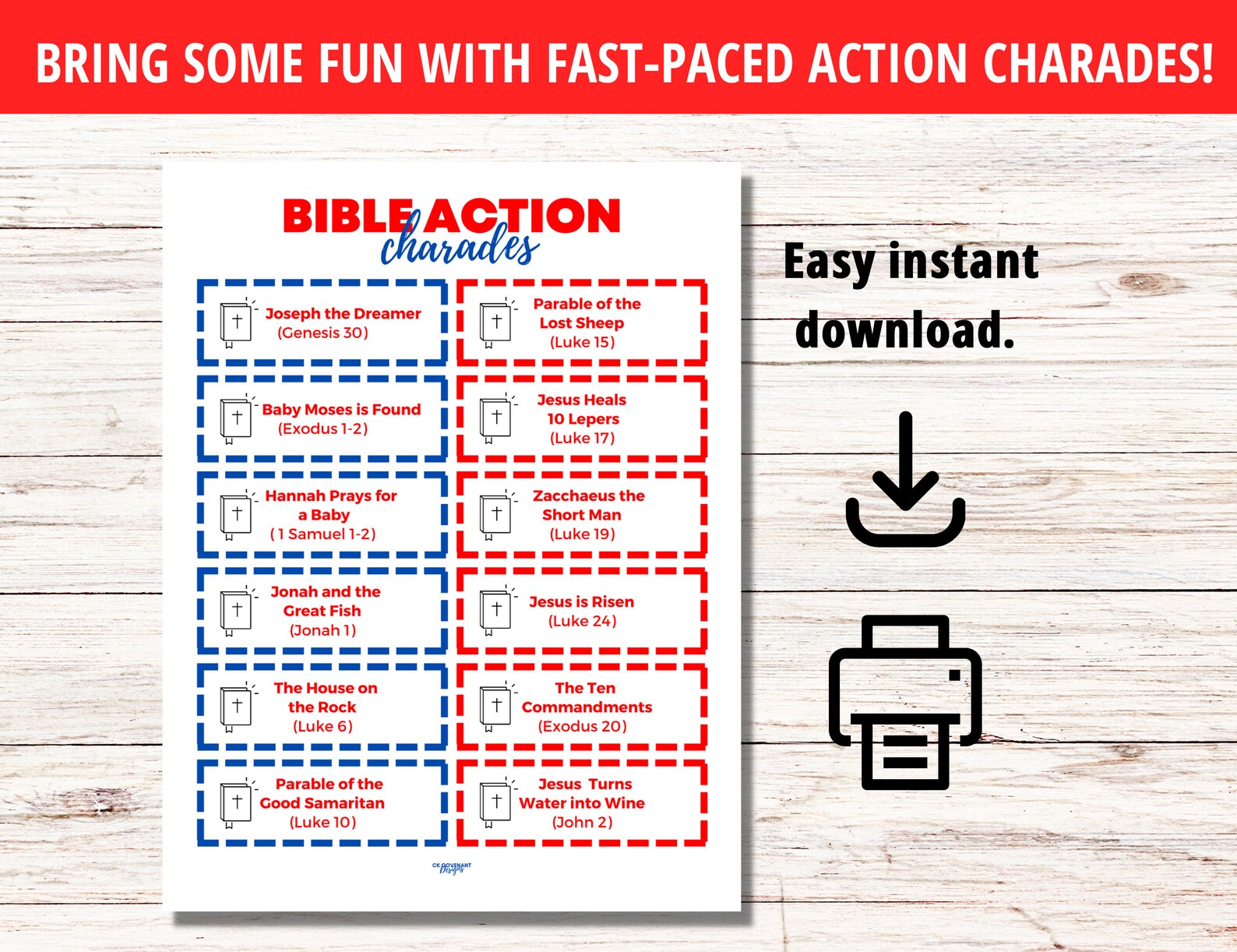 Bible Action Charades, Printable Charades Action Cards, Party Game ...