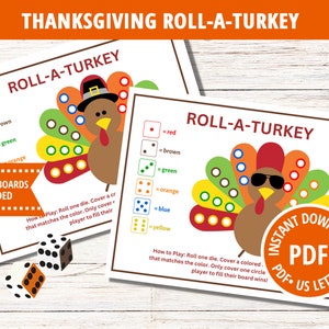 Roll A Turkey Game, Thanksgiving Game for Kids, Thanksgiving Games, Thanksgiving Trivia, Family Reunion Games,  Thanksgiving Printable