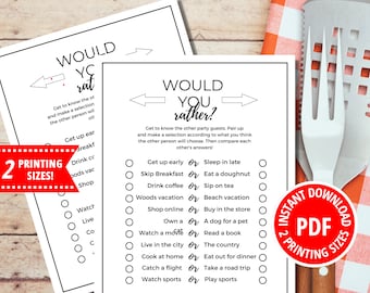 Would You Rather Game, This or That Dinner Party Game, Family Reunion Games,  Printable Games, Party Games, This or That Icebreaker, PDF