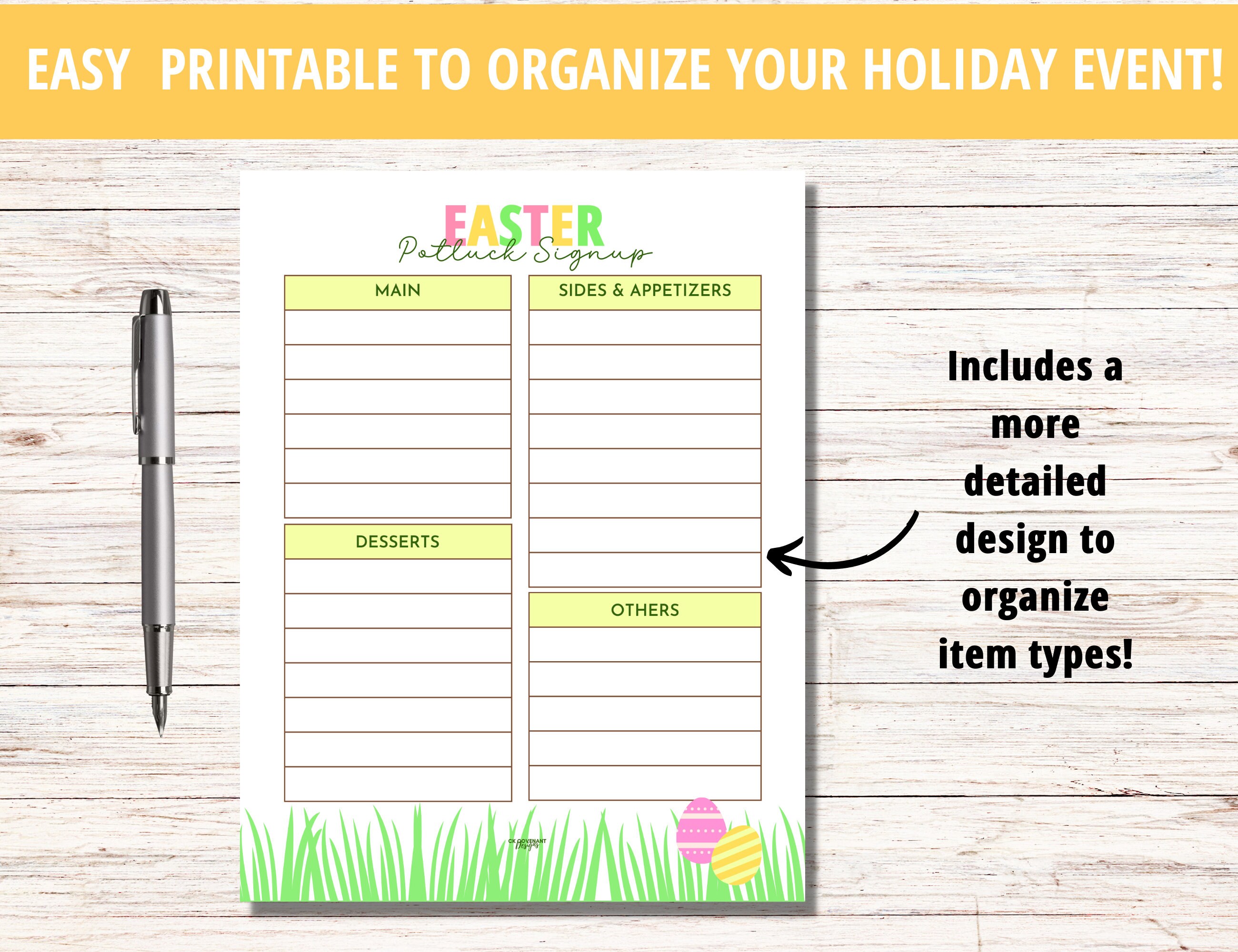 Easter Sign up Sheet, Easter Dinner Sign Up, Potluck, Potluck Template ...