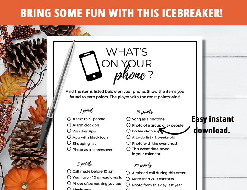 Whats On Your Phone Game, Whats In Your Phone Game, Printable Games, Cell Phone Game, Family Reunion Game, Office Party Game, Family Games image 2