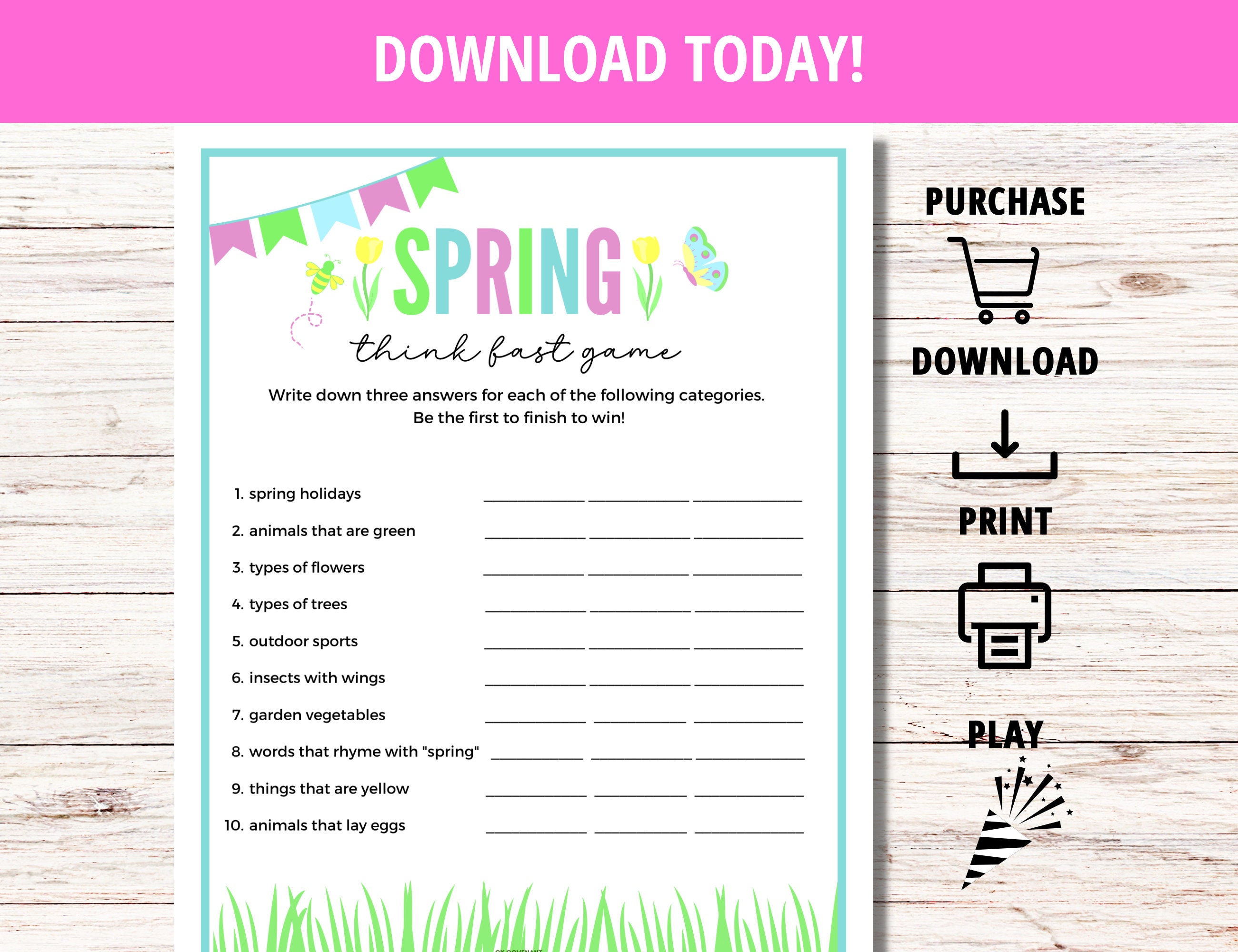 Spring Think Fast Game Printable Spring Activity for Kids 