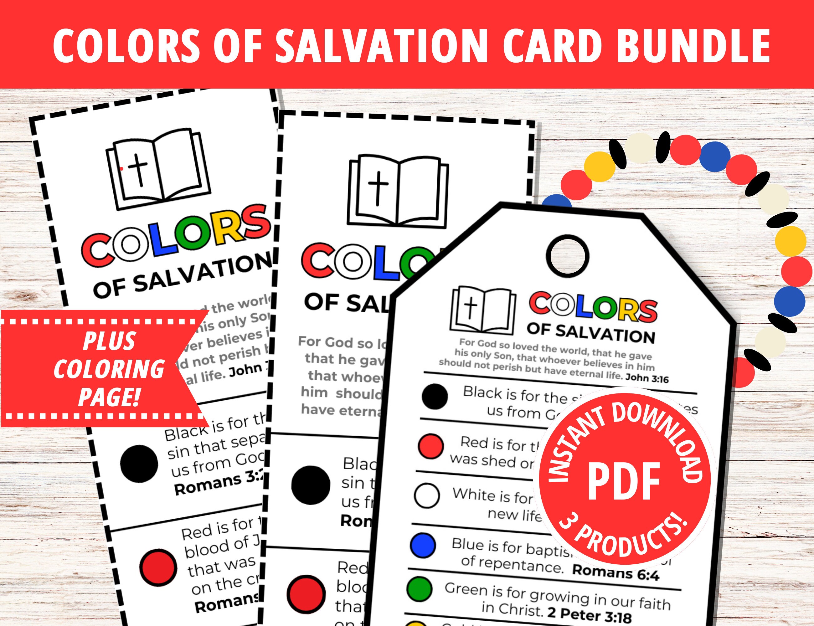 Gospel Colors Bookmarks, Printable Gospel Card, Gospel Card, Prayer Card, Sunday School, Salvation Poem, Faith Bracelet, Faith Beads