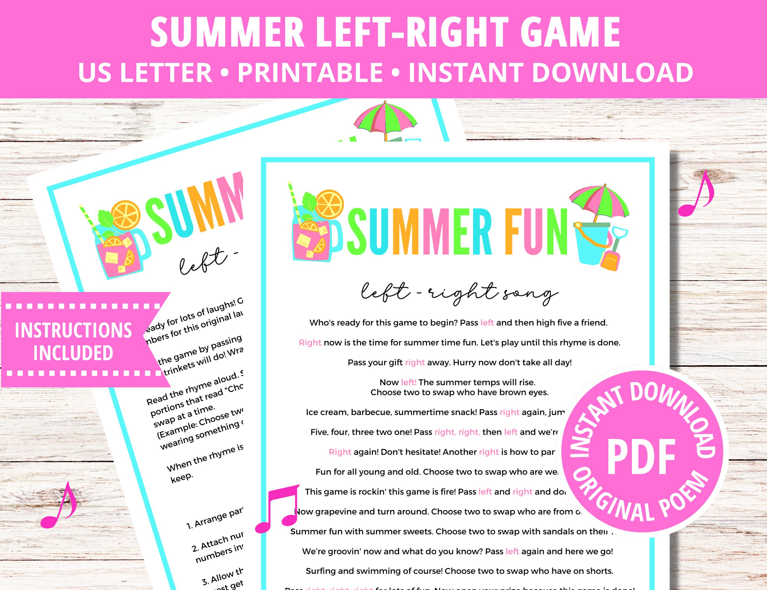 Left Right Game, Left Right Poem, Summer Family Reunion, Gift Exchange Game, Pass the Prize, Left Right Party Game, Gift Exchange Game, PDF