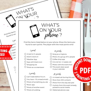 What’s On Your Phone Game, What’s In Your Phone Game, Printable Games, Cell Phone Game, Family Reunion Game, Office Party Game, Family Games