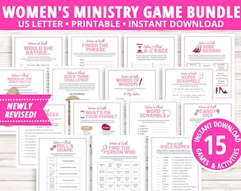 Women&#39;s Ministry Game Bundle, Bible Games, Find the Guest Bingo, Women&#39;s Retreat Activities, Women&#39;s Fellowship Activities, Bible Match Game