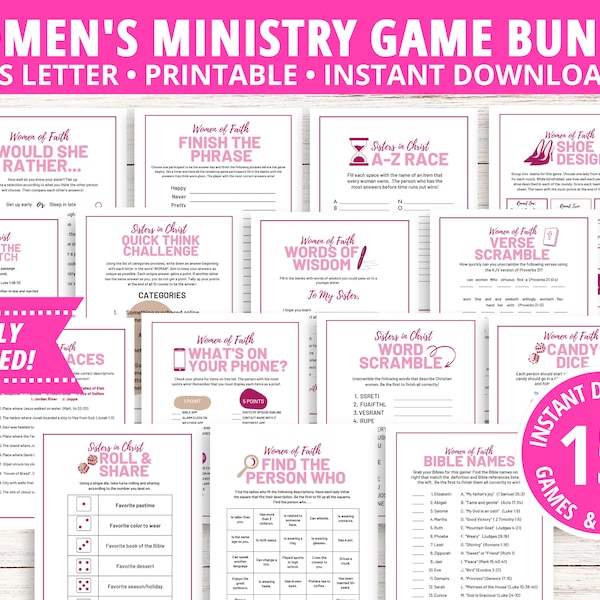 Women's Ministry Game Bundle, Bible Games, Find the Guest Bingo, Women's Retreat Activities, Women's Fellowship Activities, Bible Match Game