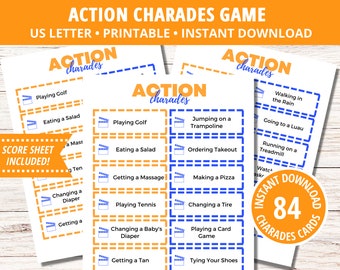 Printable Charades, Charades Cards,Charades Action Cards, Party Game, Family Games, Group Printable Charades, Printable Group Games, PDF