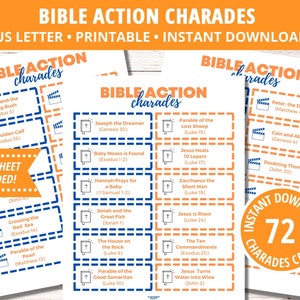 Bible Action Charades, Printable Charades Action Cards, Party Game, Family Games, Group Printable Charades, Printable Group Games, PDF