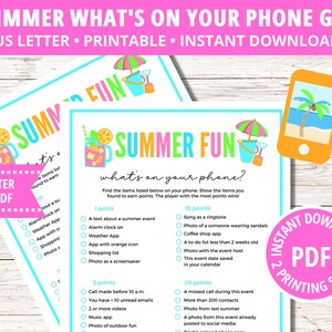 Summer Themed What’s On Your Phone Game, What’s In Your Phone Game, Printable Games, Cell Phone Game, Family Reunion Game, Office Party Game