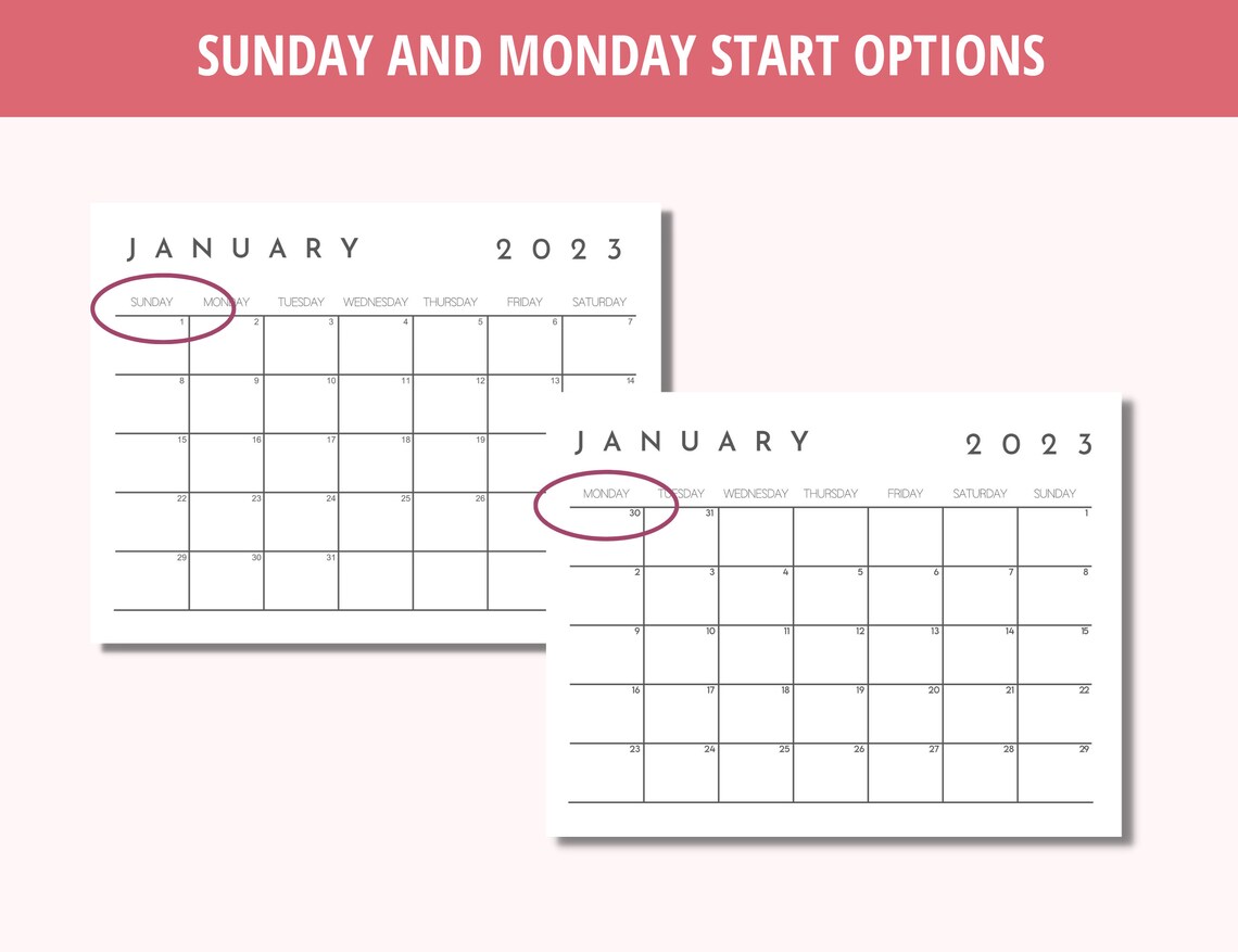 Calendar Printable 2023 Calendar 2024 Calendar Horizonal - Etsy UK