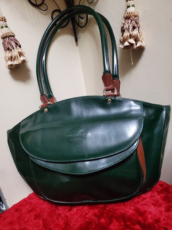 Vintage Golden Duck Leather Collection Green Bag,… - image 2