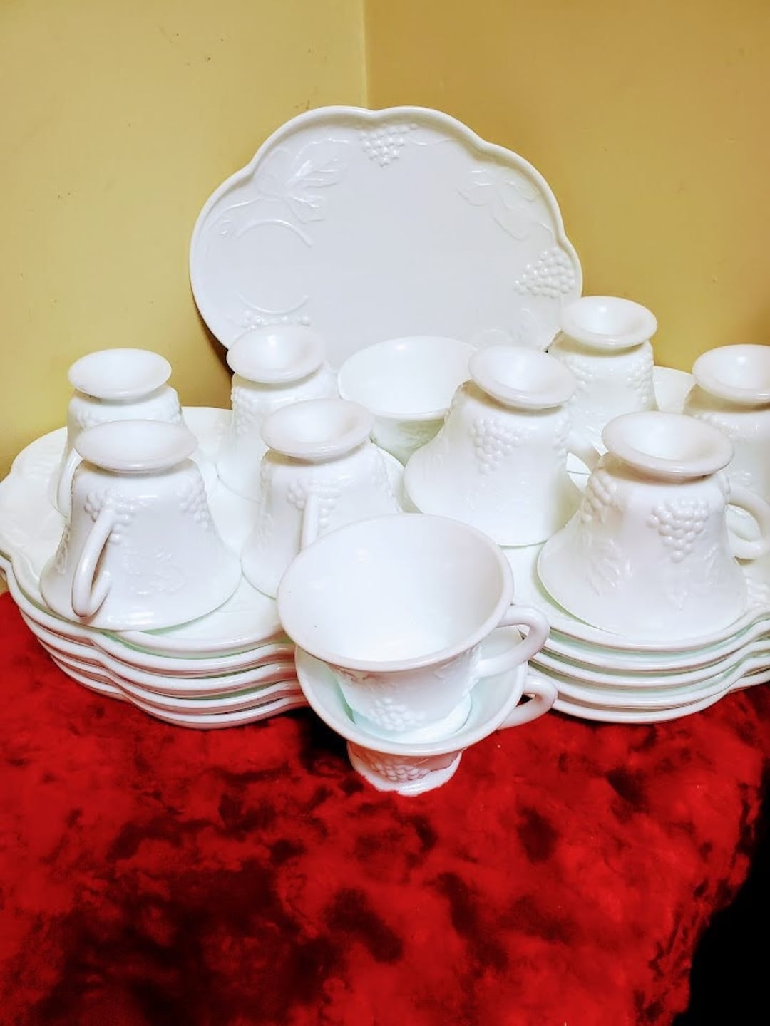 Vintage Milk Glass Snack Plates With Matching Cup Set/10 Etsy