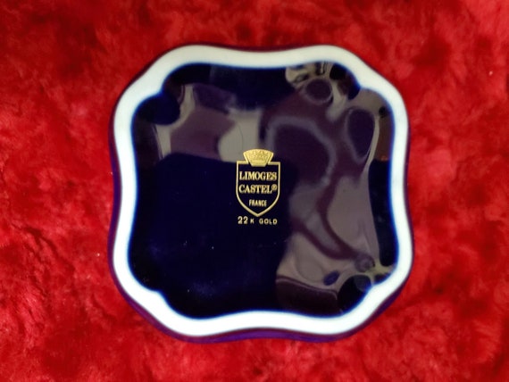 Vintage Limoges Trinket Box Blue Cobalt, 22k Gold… - image 7
