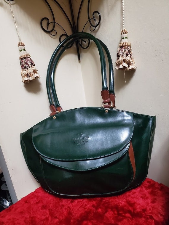 Vintage Golden Duck Leather Collection Green Bag,… - image 1