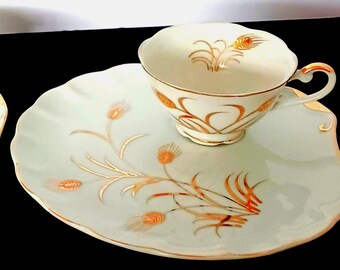 Vintage Fire King Primrose Milk Glass Cups and Saucers- Set of 2