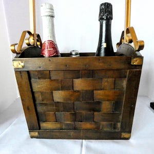 Vintage Woven Oak Fireside Basket with Brass Details