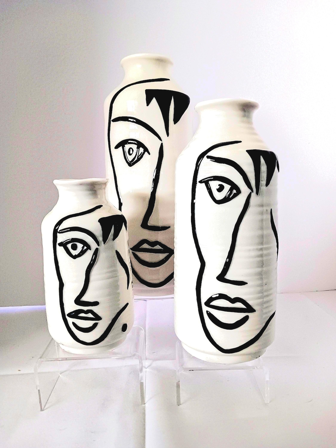 Hand Coiled Ceramic Face Vases: Scandinavian Minimalist Art Set - Etsy