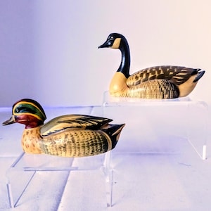 Italian Miniature Canada Goose Decoys,Hand Painted Pair with Inscription, EUC,Carved Wood Crafted in Anri, Italy.Very detailed and realistic