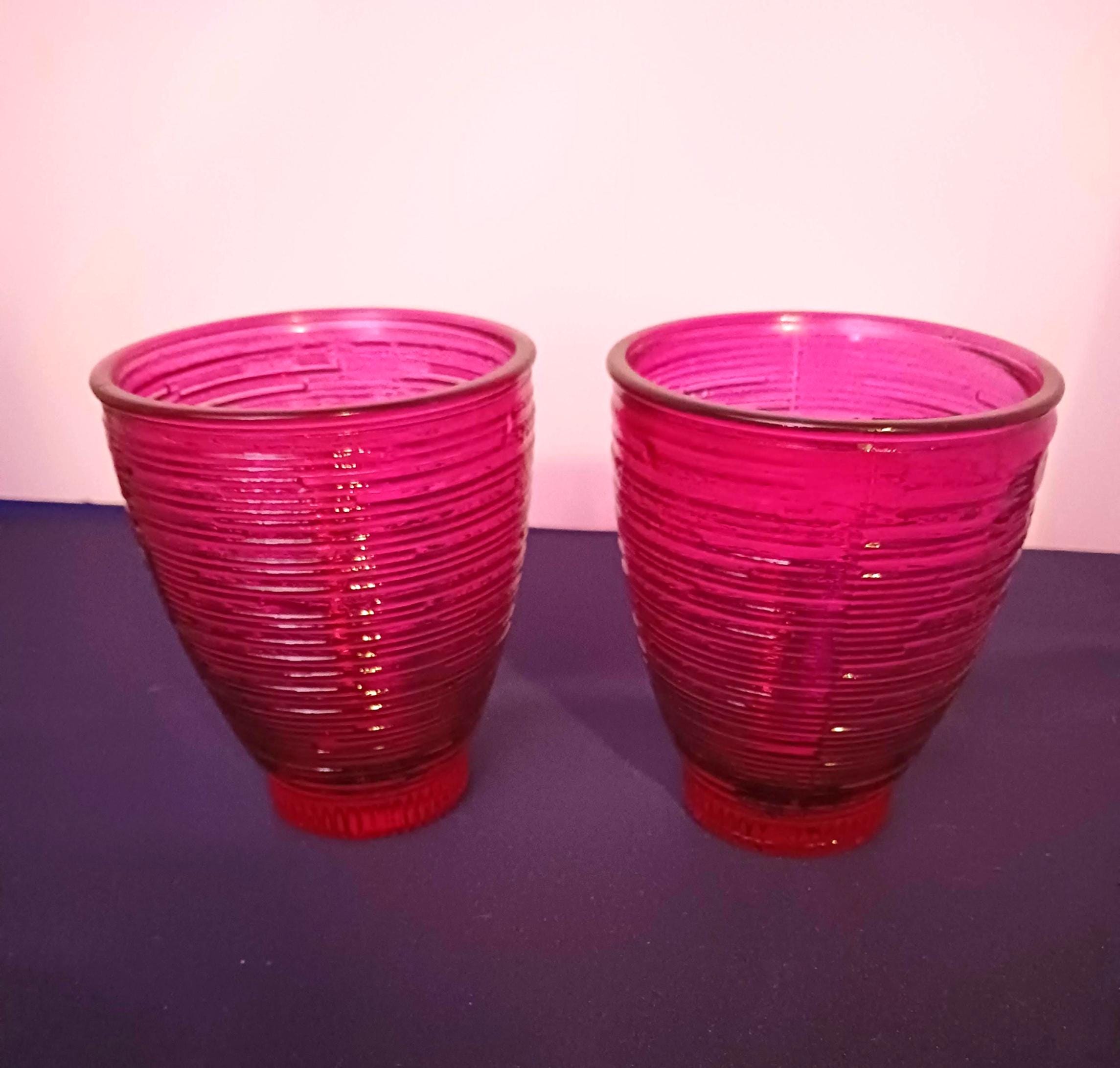 Vintage Red Ribbed Glass Drinking Cups - Etsy
