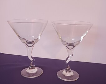 Vintage Libbey Z Stem Martini Glasses, EUC, Cocktail Hour, Party, Entertaining, Unusual, Fun Barware, Fashionable, Stylish, 90s, Celebration