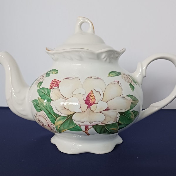 Arthur Wood and Son Fine China Vintage Teapot, Staffordshire English, Floral,Ivory, Detailed Handle, Elegant to Casual Tea Service Anytime