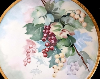 Antique Limoges Plate: Hand-Painted Berry Design, Early    20th Century French Porcelain