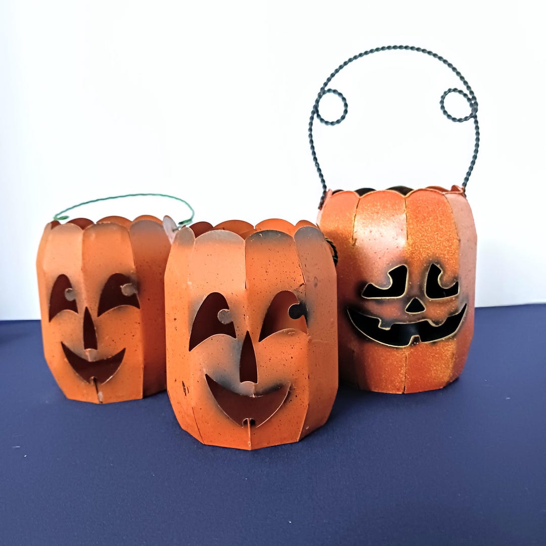 Metal Jack O'lantern Candle Holders, Spooky Halloween Decor, Set of 3 ...