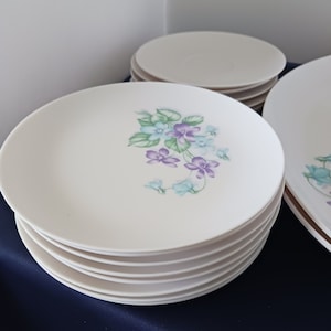 Royalon Vintage Melmac Dinnerware Set 1950s Violet Corsage Retro Kitchen Decor & Dining Ware EUC Gift