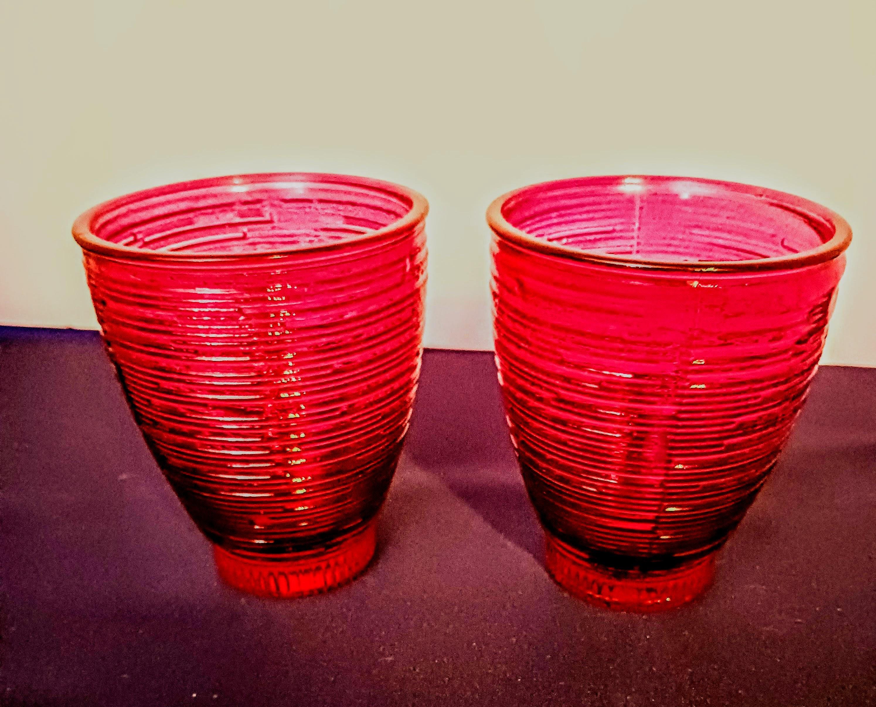 Vintage Red Ribbed Glass Drinking Cups - Etsy
