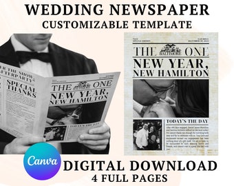Custom Wedding Newspaper Template, 4-Page Newlywed Times (Digital Download)