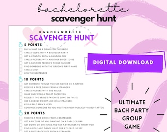Bachelorette Party Scavenger Hunt Game Printable, Bachelorette Party Games, Team Game for Bach Party = Great Memories & Gifts for Bride!