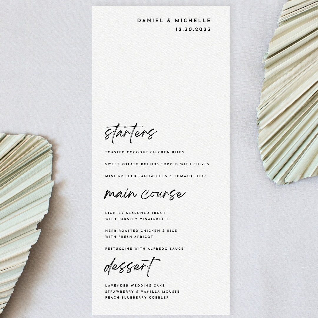 Minimalist Wedding Menu and Program Template, Modern Script (digital ...