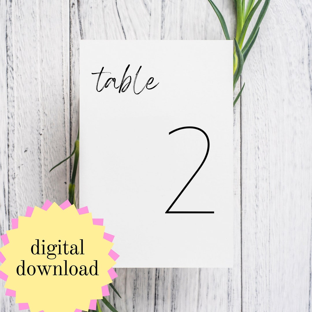 Minimalist Wedding Table Card Numbers 130, Simple Clean Modern, Hand