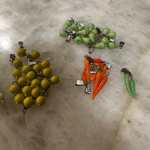 Vintage Glass Fruit and Vegetable Charms | Tomato Eggplant Green Peppers Avacado Lemon Pears Carrot | Murano Italy Czech India | Pendant