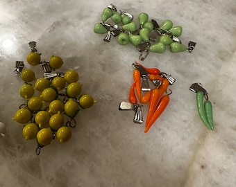 Vintage Glass Fruit and Vegetable Charms | Tomato Eggplant Green Peppers Avacado Lemon Pears Carrot | Murano Italy Czech India | Pendant