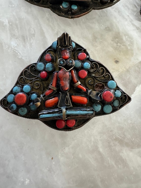 Vintage Nepal | Coral and Turquoise Glass | Brooc… - image 6