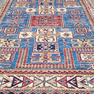 Super Kazak | 100% Wool | 2022 Manufacturing | Super Fine | Amazing Artistic Design | 4 x 6ft | Sustainable and Organic | Vibrant Character