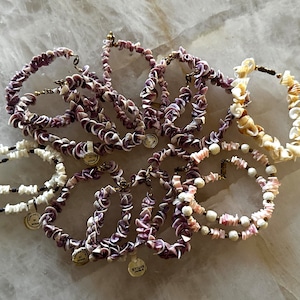 Vintage 60s Genuine Shell Bracelets | Made In the Philippines | Heshi Shell Brass Purple White Pink Surfer