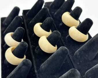 1950s Water Buffalo Bone Hand Carved Smooth Curve Abstract Ring | Size 8.5, 9.5