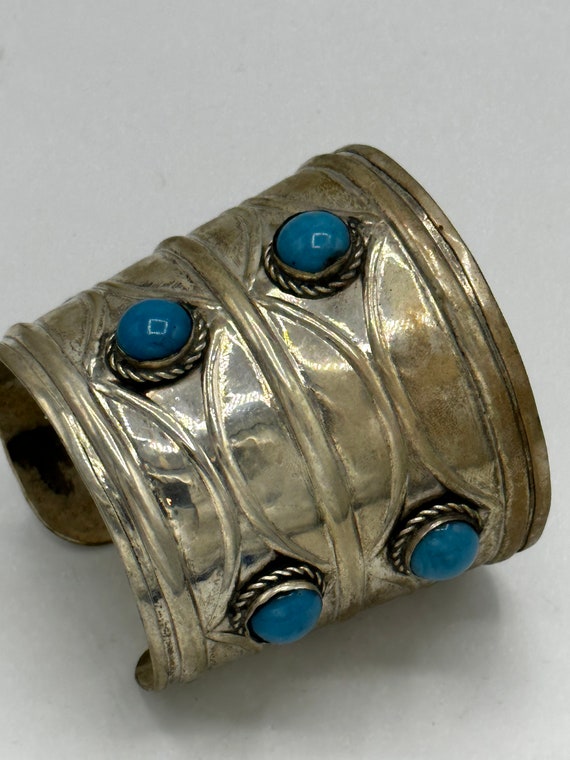 Vintage 50s Silver Turquoise Arm Cuff | Made in In