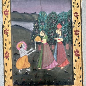 Vintage Indian Rajput Kangra Basholi Pichwai Painting | 17 x 23in