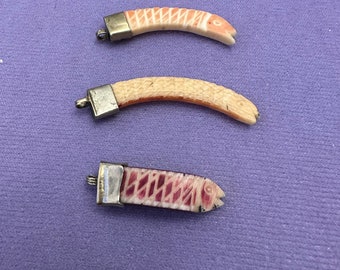 Hand Carved Bone & Horn Fish Pendant from the 1950s