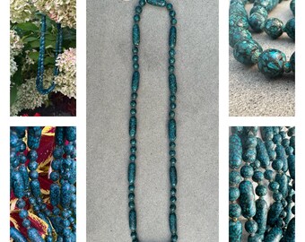 ANTIQUE 1920s India / Nepal Turquoise Fleck Trade Beads | Indian Turquoise Matrix Semi Precious Gemstone