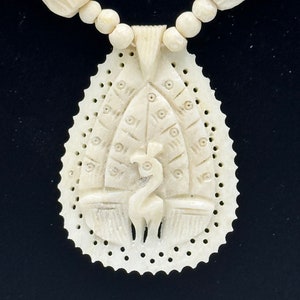 Vintage Water Buffalo Horn “Peacock” Pendant Necklace | 18.5in | Ivory/Off White | Wonderfully Sustainable and Organic Necklace