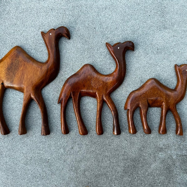 Vintage Wood Carvings | Camels | Palm Tree | Cat Figurines | Feline Enthusiast