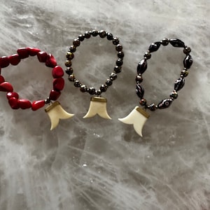 Vintage Water Buffalo Bone Charm Bracelet |  Red Coral | Antique Millefiori Bead | African Trade Beads | Brass Hardware |