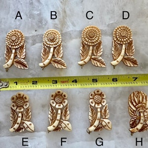 Hand Carved Bone and Horn Sunflower pendant