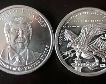 Moneta d'argento da 1 oz Donald Trump .999 Pure 45° Presidente RARA